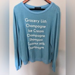 Wildfox Blue Grocery List Pullover Sweater Sweatshirt Top CHAMPAGNE size L